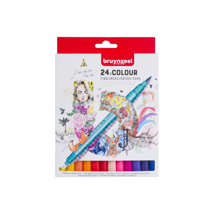 Bruynzeel Набор двухсторонних капиллярных ручек Creatives (линер 0.4 мм + кисть) 24 цвета