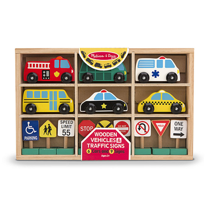 фото Деревянная игрушка melissa & doug набор машинок городской транспорт