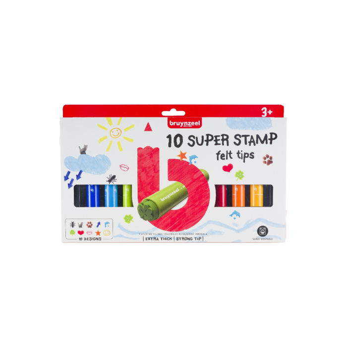 Фломастеры Bruynzeel Набор утолщенных фломастеров Kids Super Stamp 10 цветов-штампов в картонной упаковке