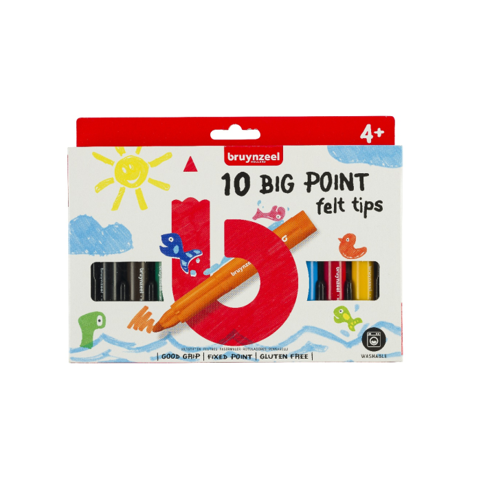 Фломастеры Bruynzeel Набор утолщенных фломастеров Kids Big Point 10 цветов в картонной упаковке