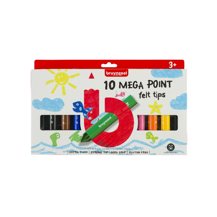 Фломастеры Bruynzeel Набор утолщенных фломастеров Kids Mega Point 10 цветов в картонной упаковке