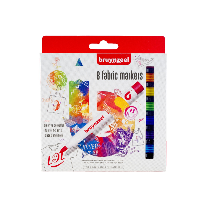Bruynzeel Набор маркеров для росписи по тканям 8 цветов в картонной упаковке