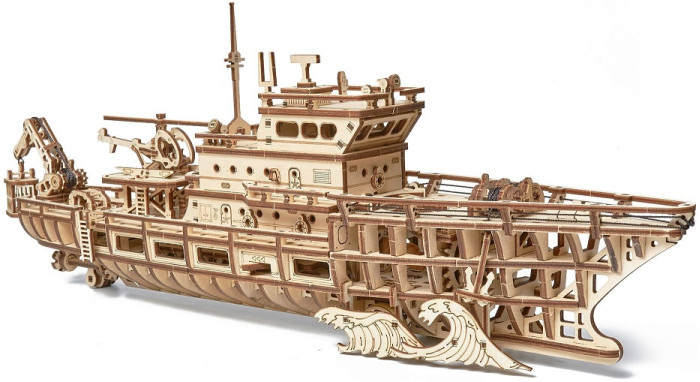 фото Wood trick механическая деревянная сборная модель исследовательская яхта