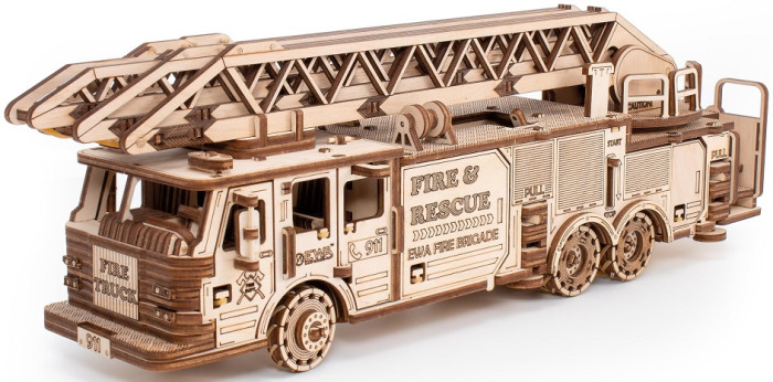  Eco Wood Art Сборная модель деревянная 3D Ewa Пожарная машина с лестницей