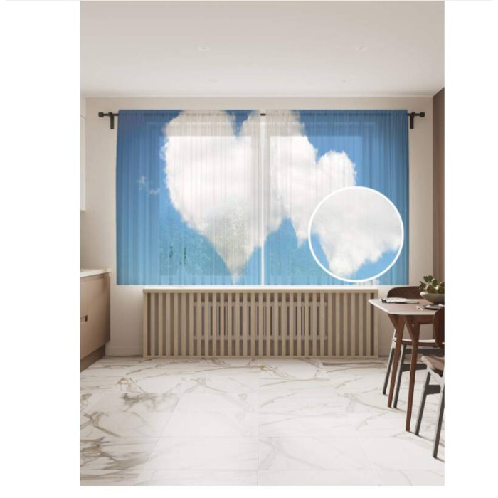 JoyArty Фототюль Облака в форме сердца 2 полотна со шторной лентой + 50 крючков 145x180 см