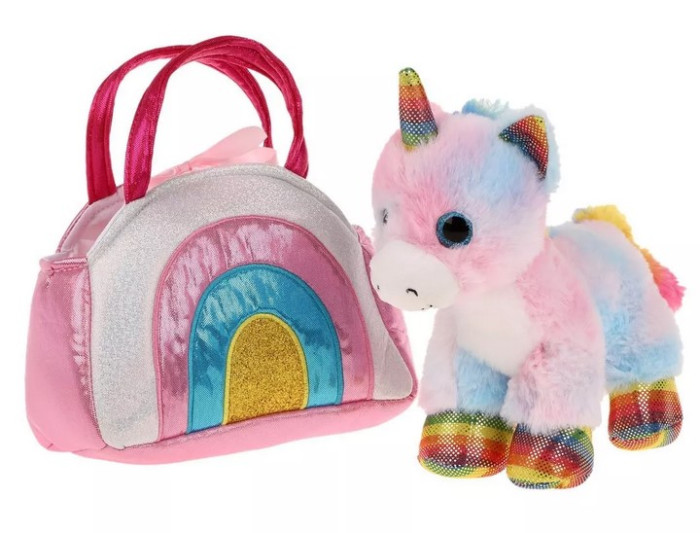 фото Мягкая игрушка fluffy family единорог радуга в сумочке 18 см