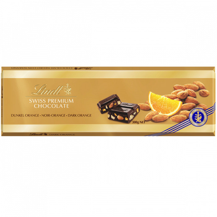 

Lindt Шоколад Gold горький с апельсином и миндалем 300 г, Шоколад Gold горький с апельсином и миндалем 300 г