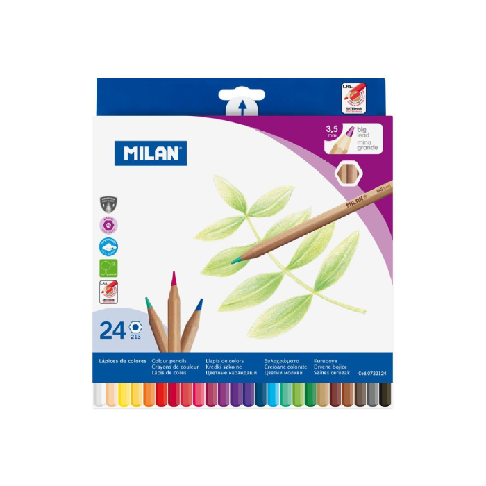 Milan Набор цветных карандашей деревянные грифель 3.5 мм 24 цвета в картонной упаковке