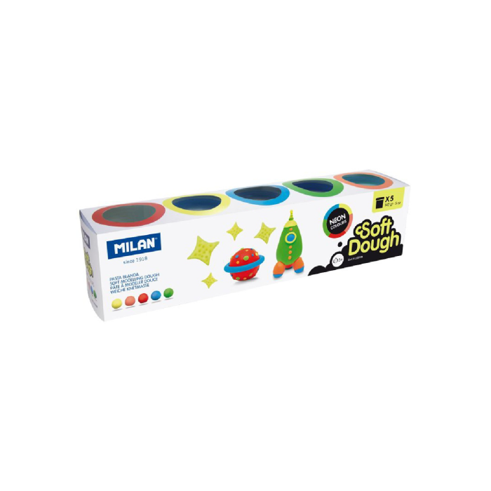 фото Milan мягкий пластилин неоновые цвета в баночках 5 цветов по 142 г в картонной упаковке