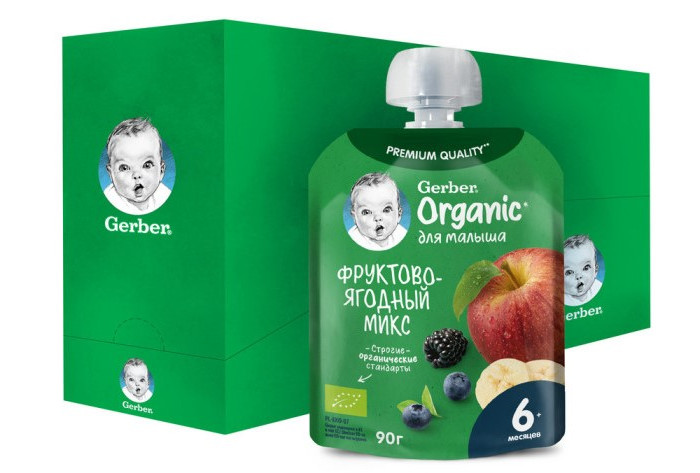  Gerber Organic фруктовое пюре Фруктово-ягодный микс с 6 мес. 90 г 16 шт.
