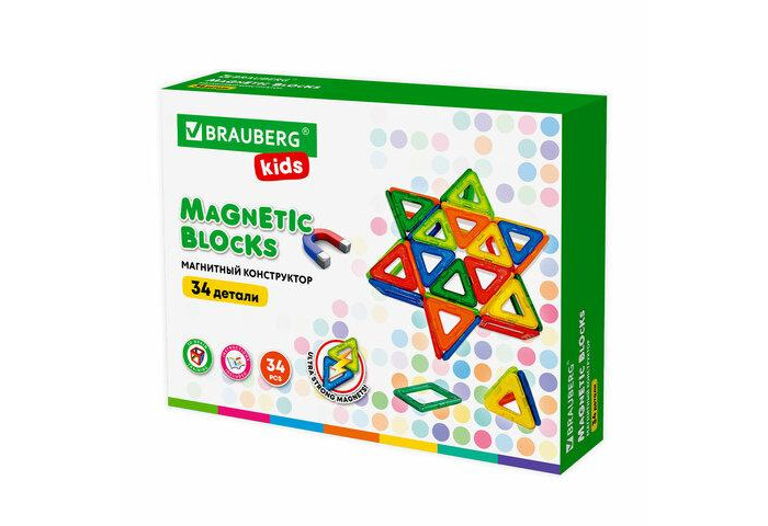 Конструктор Brauberg магнитный Big Magnetic Blocks-34 (34 детали)