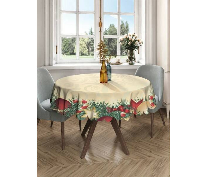 фото Joyarty круглая скатерть на кухонный и праздничный стол новогодние украшения 150x150 см