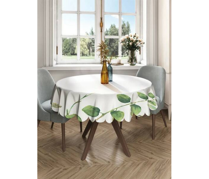 фото Joyarty круглая скатерть на кухонный и праздничный стол ветви растений в акварели 150x150 см