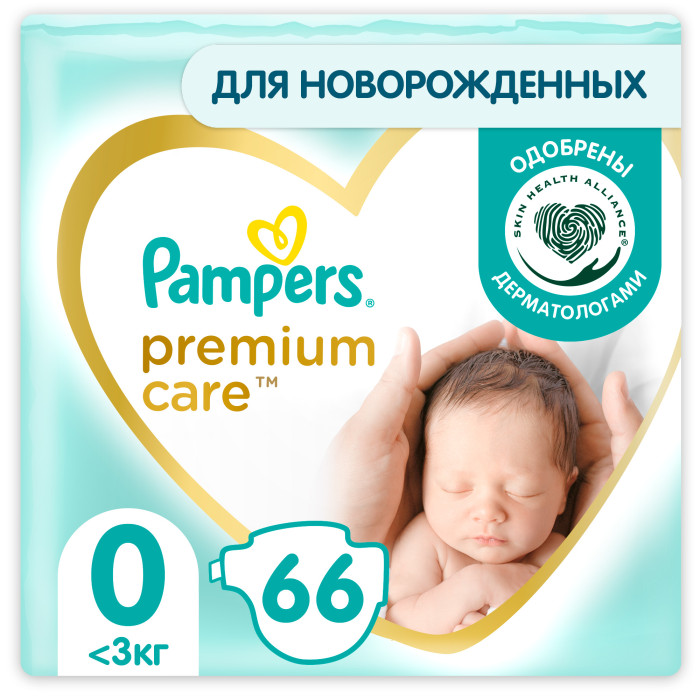 Pampers Подгузники Premium Care для новорожденных р.0 (<3 кг) 66 шт.