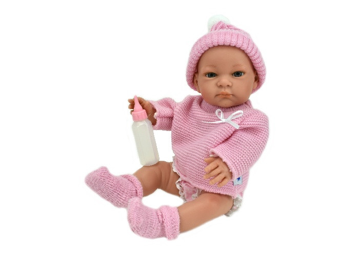 Купить Куклы и одежда для кукол, Lamagik S.L. Пупс Дженни в вязаной розовой одежде и шапочке с бутылочкой 32 см