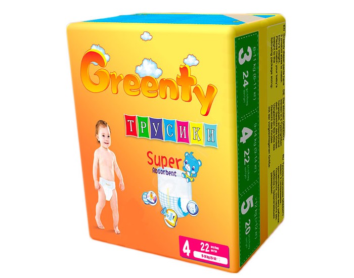 Подгузники-трусики Greenty Подгузники-трусики (9-14 кг) 22 шт. подгузники