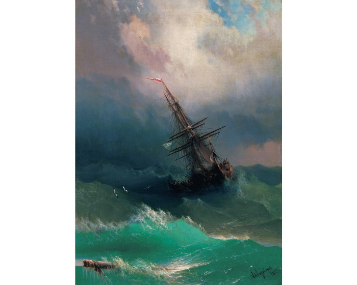 фото Davici деревянный пазл корабль среди бурного моря