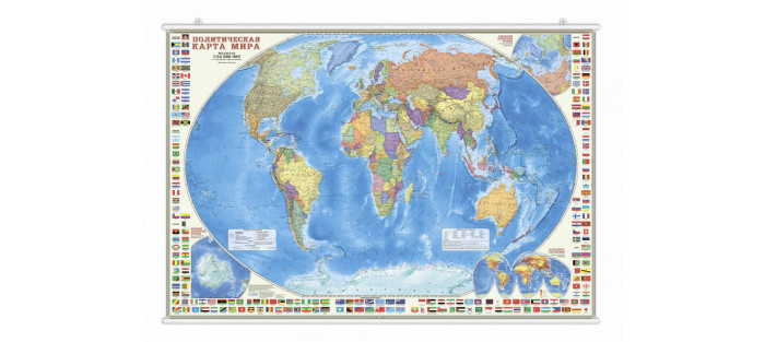 фото Геодом карта настенная на рейках мир политический с флагами 124х80 см