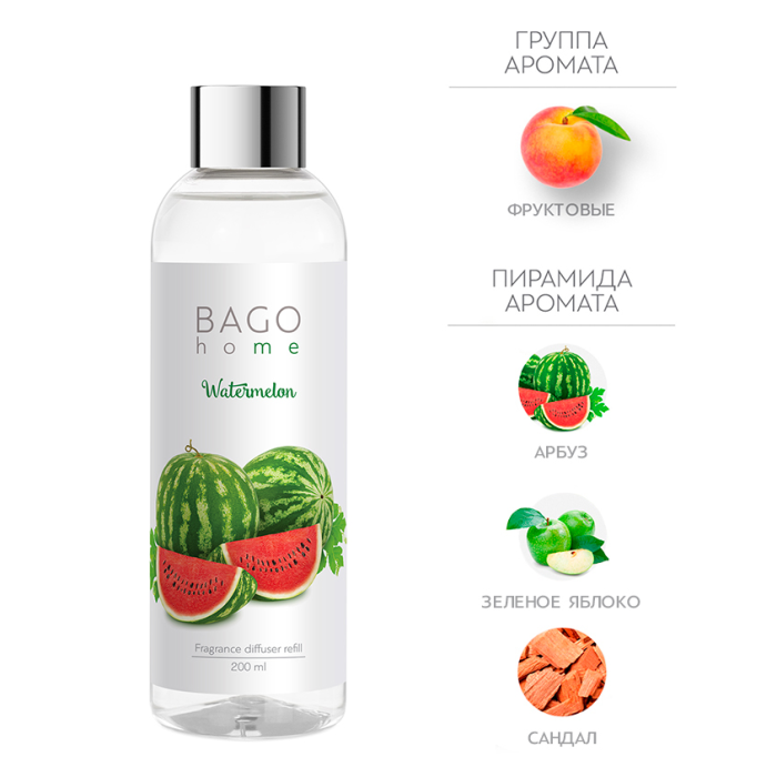 BAGO home  Наполнитель и фибровые палочки для ароматического диффузора Арбуз