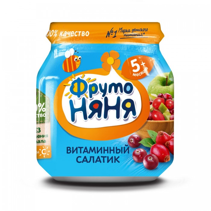 Пюре ФрутоНяня Пюре яблоко шиповник клюква с 5 мес. 100 г (витаминный салатик)
