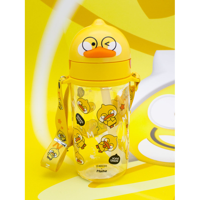Mihi Mihi Стакан-бутылка для воды с трубочкой и ремешком Nomo Duck Emoji 430 мл
