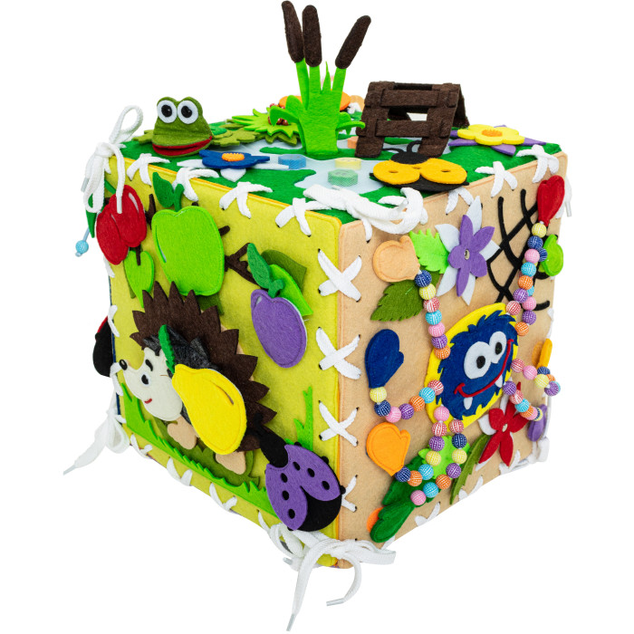 фото Развивающая игрушка evotoys мягкий бизиборд кубик софтики в лесу 25х25 см