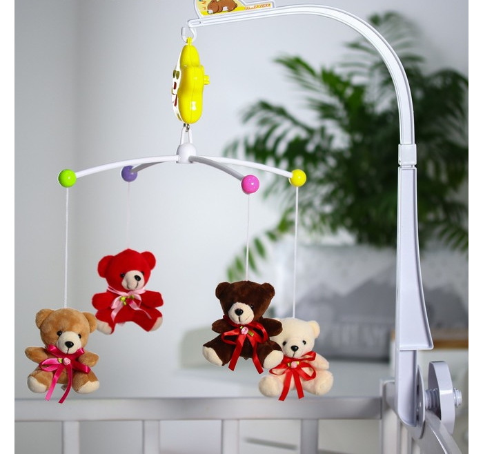 фото Мобиль сималенд музыкальный мишки с бантом заводной с мягкими игрушками