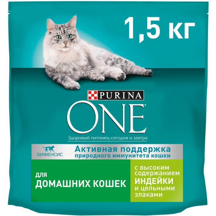 фото Purina one сухой корм для взрослых кошек, с высоким содержанием индейки и цельными злаками 1.5 кг