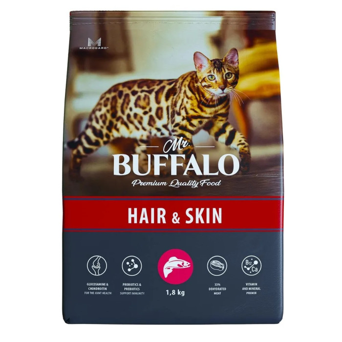 фото Mr.buffalo сухой корм adult hair&skin для кошек с лососем 1.8 кг