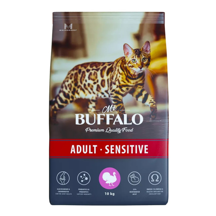  Mr.Buffalo Сухой корм Adult Sensitive для кошек с индейкой 10 кг