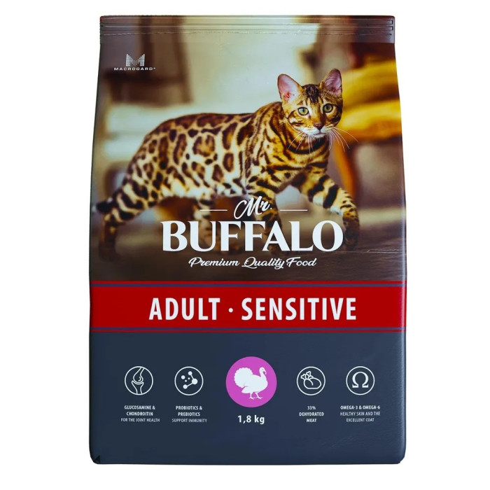  Mr.Buffalo Сухой корм Adult Sensitive для кошек с индейкой 1,8 кг