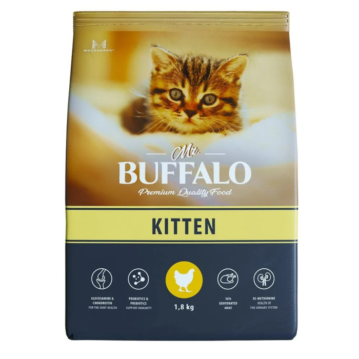  Mr.Buffalo Сухой корм Kitten для котят с курицей 1.8 кг