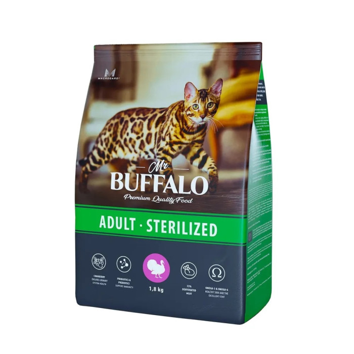 фото Mr.buffalo сухой корм sterilized для кошек с индейкой 1.8 кг