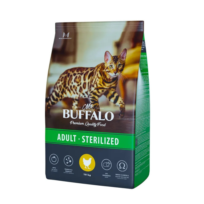  Mr.Buffalo Сухой корм Sterilized для кошек с курицей 10 кг