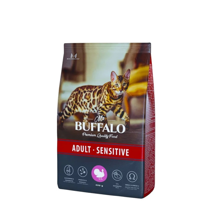  Mr.Buffalo Сухой корм Adult Sensitive для кошек с индейкой 400 г