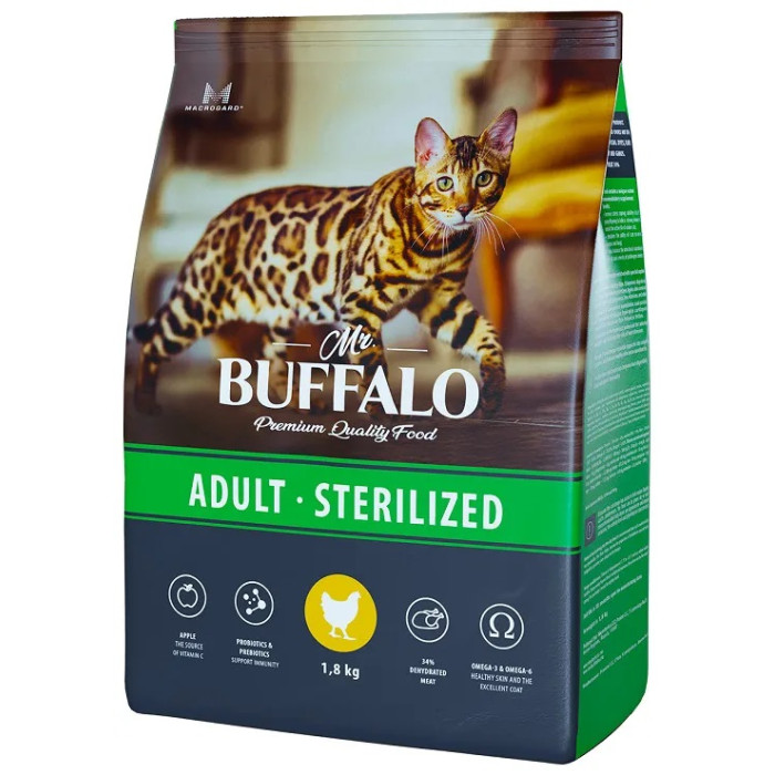  Mr.Buffalo Сухой Корм Sterilized для кошек с курицей 1.8 кг