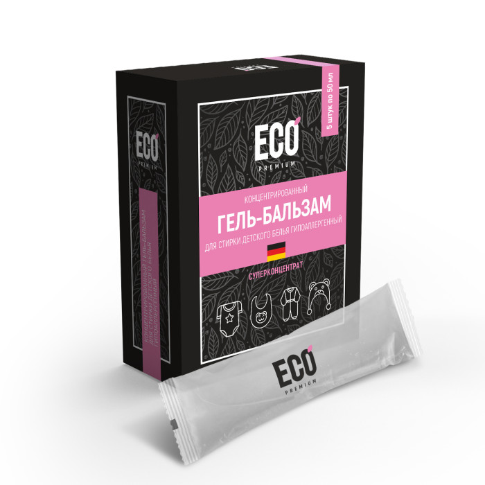  ECO-Premium Гель-бальзам для стирки детского белья гипоаллергенный в стиках 50 мл 5 шт.