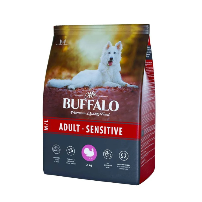 фото Mr.buffalo сухой корм adult m/l sensitive для собак средних и крупных пород с индейкой 2 кг