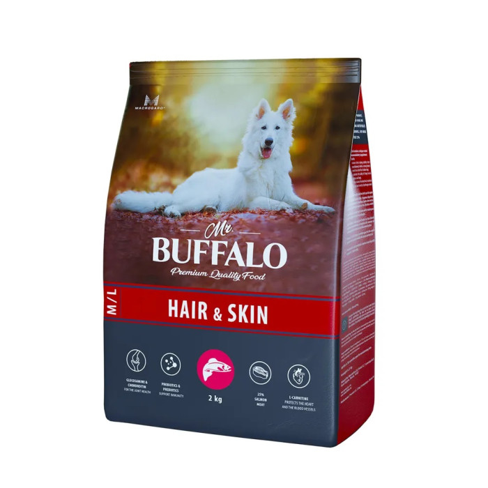 фото Mr.buffalo сухой корм hair & skin care для собак средних крупных пород с лососем 2 кг