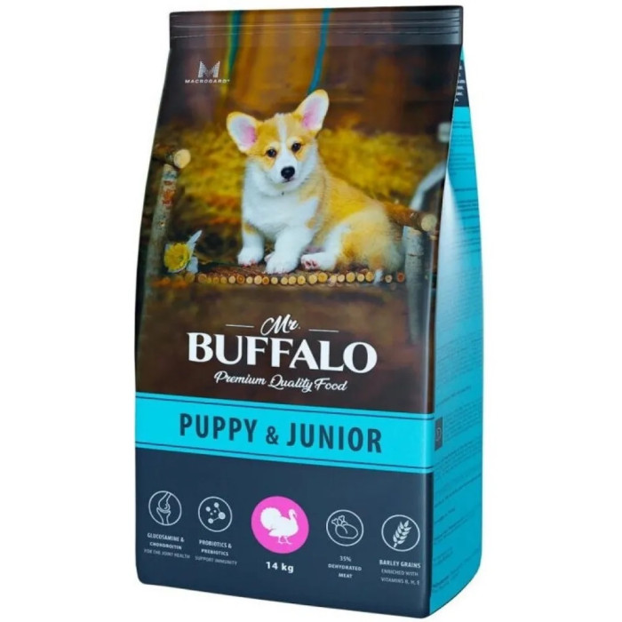  Mr.Buffalo Сухой корм Puppy & Junior для щенков и юниоров с индейкой 14 кг
