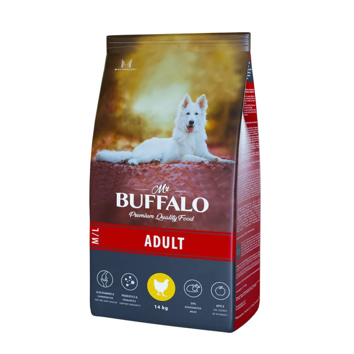  Mr.Buffalo Сухой корм Adult M/L для собак средних и крупных с курицей 14 кг