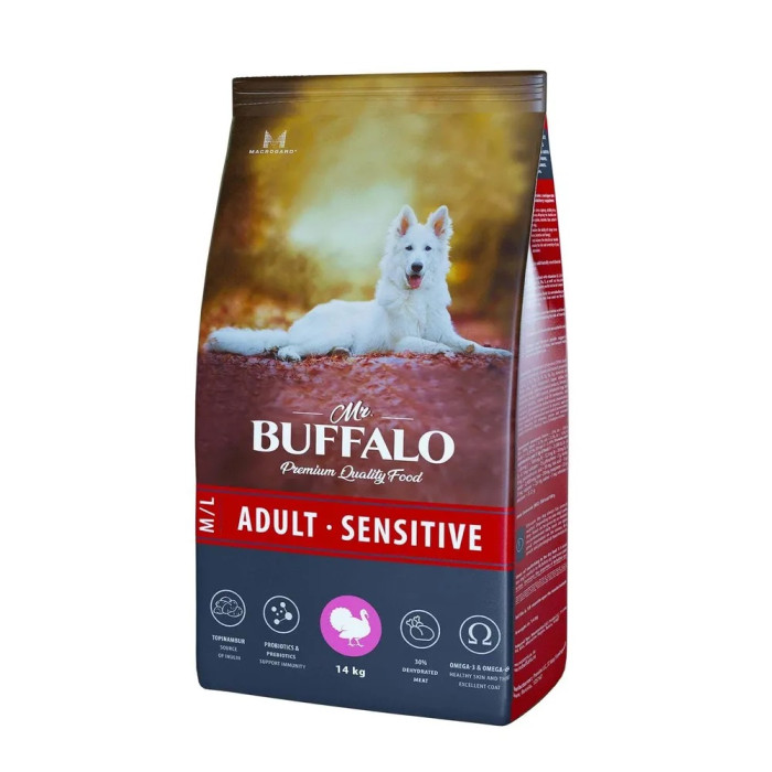 фото Mr.buffalo сухой корм adult m/l sensitive для собак средних и крупных пород с индейкой 14 кг