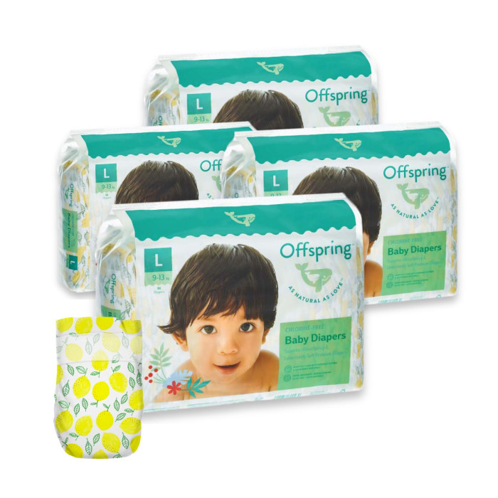  Offspring Эко-подгузники Лимоны размер L (9-13 кг) 36 шт. 4 упаковки
