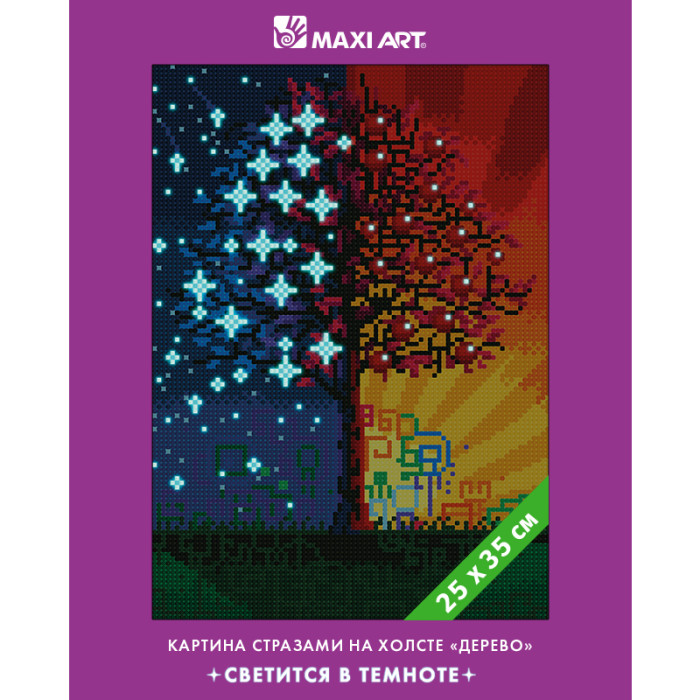 Maxi Art Картина стразами на холсте Светится в темноте Дерево 25х35 см MA-KN0101-3
