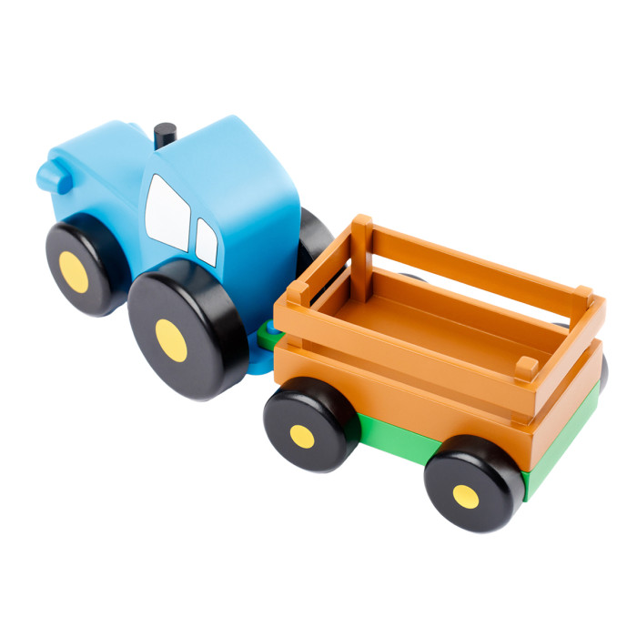 Деревянная игрушка Мультифан Синий трактор малый с прицепом
