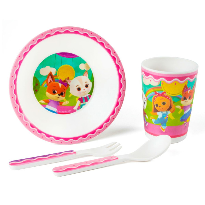 Мультифан Набор детской посуды из бамбука Кошечки-Собачки (4 предмета)