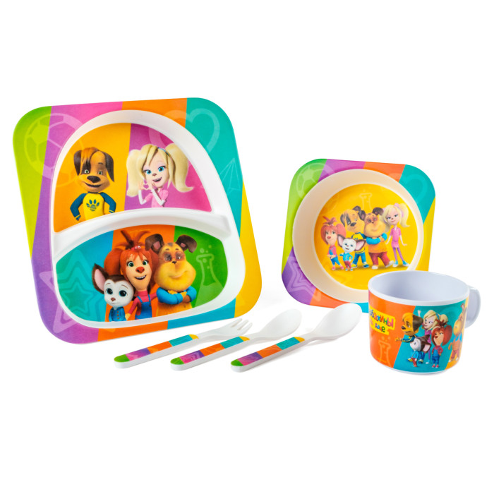 Мультифан Набор посуды для кормления Барбоскины из бамбука (6 предметов)