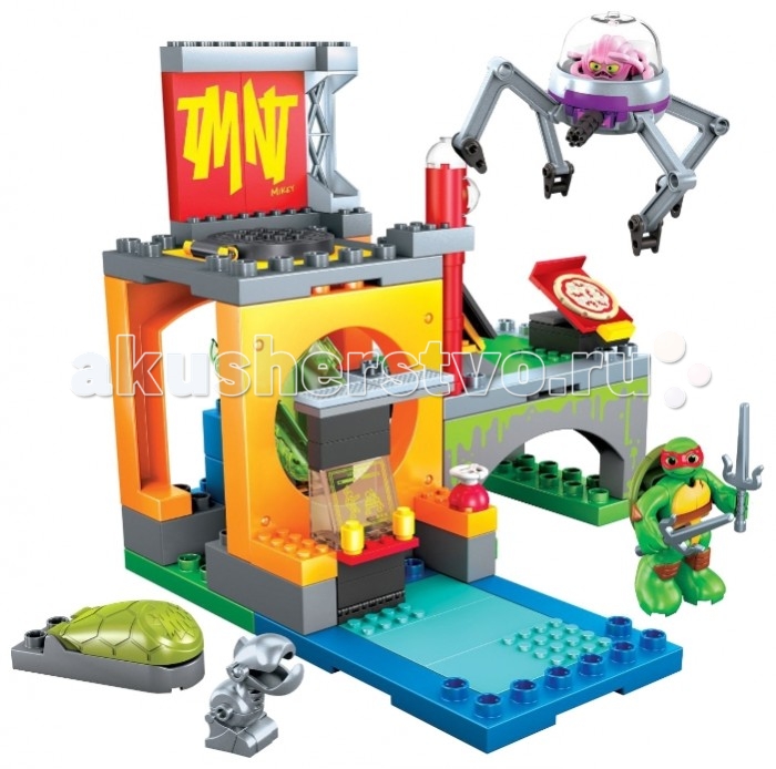 Конструктор Mega Bloks Mattel Черепашки-малыши: Убежище черепах (115 деталей)Mattel Черепашки-малыши: Убежище черепах (115 деталей) Конструктор Mega Bloks Mattel Черепашки-малыши: Убежище черепах (115 деталей)Mattel Черепашки-малыши: Убежище черепах (115 деталей)Уникальный конструктор Убежище черепах из серии Черепашки-Ниндзя содержит в себе 115 деталей. При помощи всех деталей конструктора и подробной инструкции ребенок сможет собрать настоящее логово черепашек и устроить в нем захватывающее сражение с опасным противником роботом Крэнгом. Фигурки черепашек оснащены подвижными конечностями, которые умеют крепко держать свое боевое оружие. Черепашки могут складываться в шар для внезапного нападения. При помощи пускового устройства, они взлетают вверх и раскрываются в воздухе, оставляя противника в безысходном положении. Если общими силами черепах победы не достигнуть, то в запасе у ниндзя есть специальная катапульта, которая запускает пиццу, попадая точно в цель. Такой уникальный конструктор не заставит ребенка скучать и поможет воплотить самые фантастические сюжеты из мультфильма. Количество деталей: 115 шт.<br>