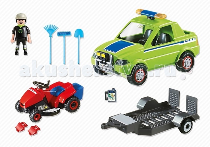 Конструктор Playmobil Городские службы: Автомобиль с колесной газонокосилкойГородские службы: Автомобиль с колесной газонокосилкой Конструктор Playmobil Городские службы: Автомобиль с колесной газонокосилкойГородские службы: Автомобиль с колесной газонокосилкойPlaymobil Городские службы: Автомобиль с колесной газонокосилкой подойдет для игр детей возрастом от 4 до 10 лет. В набор входит фигурка человека, а также все необходимые детали и аксессуары, с помощью которых ребенок сможет собрать автомобиль, прицеп и газонокосилку. Элементы конструктора выполнены из качественного, прочного и нетоксичного пластика. Универсальные размеры фигурок Playmobil позволяют сочетать наборы с другими из разных серий. Малыш будет с удовольствием проводить свой досуг за сборкой такого конструктора, придумывая разнообразные игровые сюжеты. Дополнительно: Количество элементов: 61 Длина большой фигурки: 7.5 см Размер упаковки: 18.7 х 28.4 х 9.3 см Вес: 450 г В комплекте: фигурка человека автомобиль газонокосилка прицеп дополнительные аксессуары.<br>