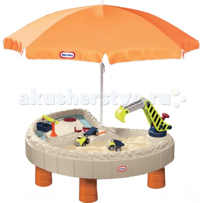Little Tikes Песочница с зонтом и зоной для водыПесочница с зонтом и зоной для воды Little Tikes Песочница с зонтом и зоной для водыПесочница с зонтом и зоной для водыПесочница Little Tikes с зонтом и зоной для воды дает возможность малышу играть одновременно и с водой и с песком - игрушка разделена на две секции. Особенности: Большой оранжевый зонт защитит ребенка и от солнца и от дождика, а отсутствие острых углов позволят вам не беспокоится за безопасность вашего малыша. Особая конструкция песочницы Литл Тайкс позволяет играть в ней сразу нескольким малышам. Если столик не используется для игр, советуем закрывать его крышками. Она отлично будет смотреться в интерьере любого загородного участка. Песочница Little Tikes станет отличным подарком для вашего ребенка! Столик закрывается специальными крышками, которые защитят от дождя, пыли и домашних животных. Выполнен из ударопрочного пластика, выдерживающего перепады температур Выдерживает температуру до -18 С. 2 игровые зоны: с песком и водой Зонтик защищает от солнца Столик закрывается крышками из комплекта В комплекте: небольшой подъемный кран строительный ковш 2 грузовика ворота мостики. Размеры игрового стола: 120 х 83 х 48 см.<br>